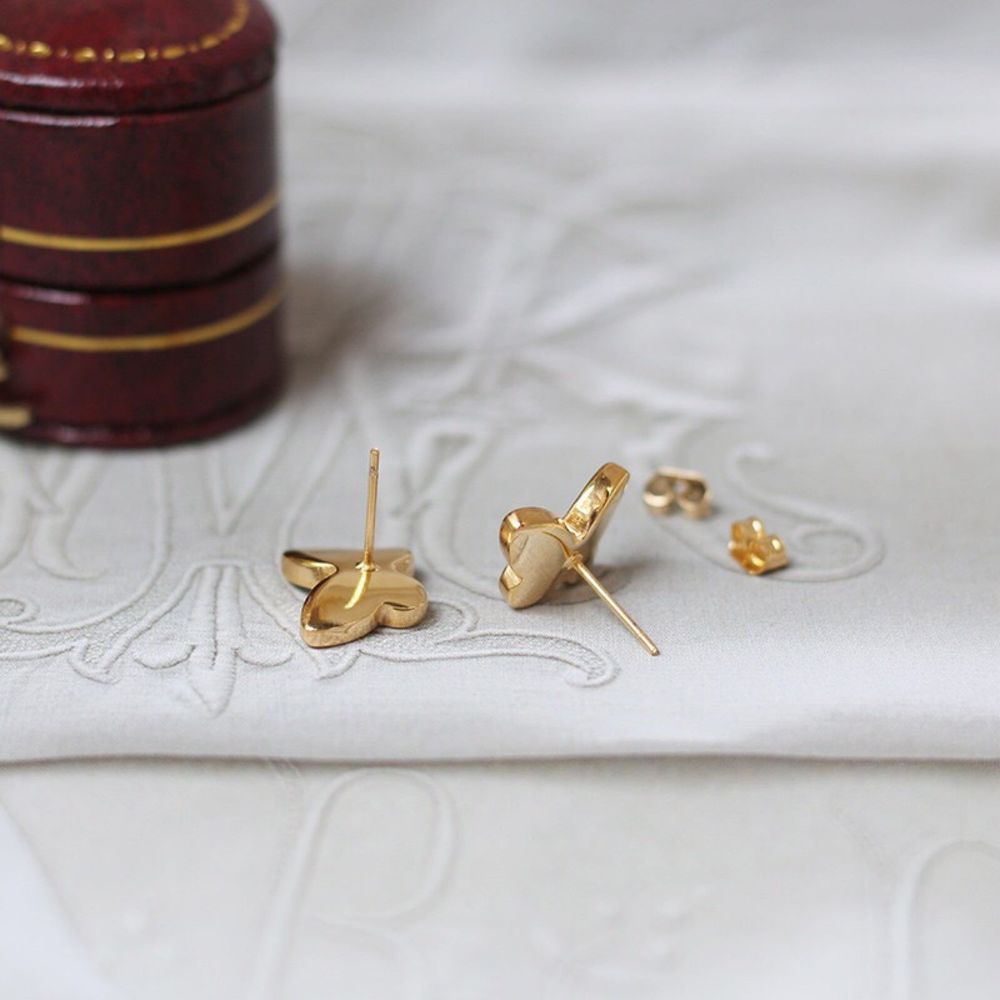 18K Gold Plated Mother of Pearl Butterfly Earrings Studs - Picture 2 of 8